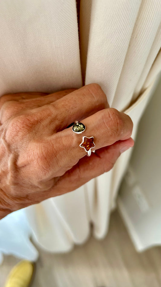 Anillo plata y ambar estrella