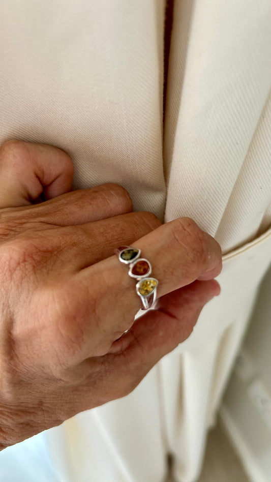 Anillo trio multicolor ambar