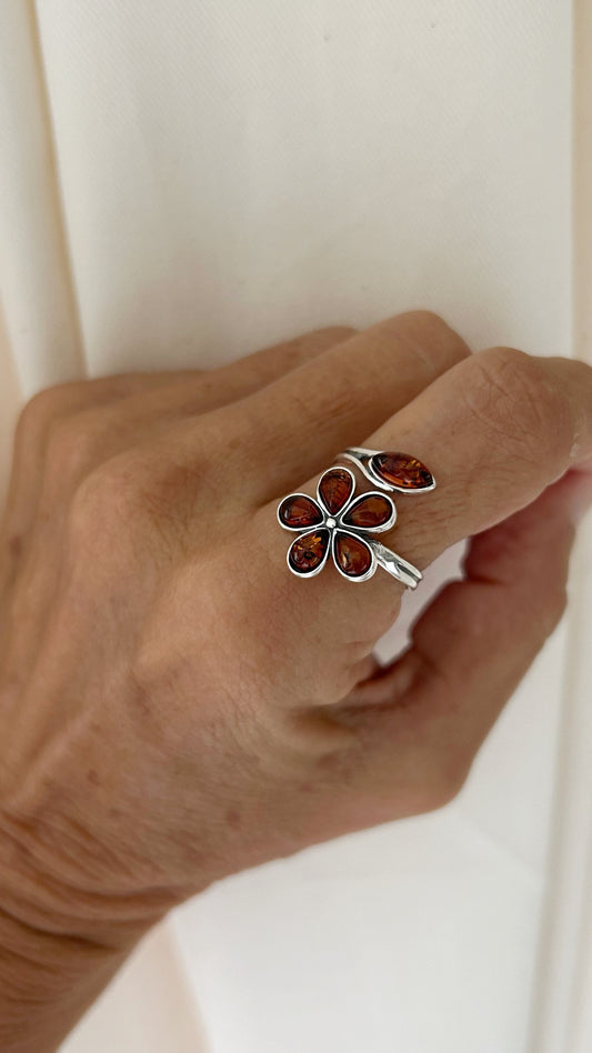 Anillo doble flor ambar
