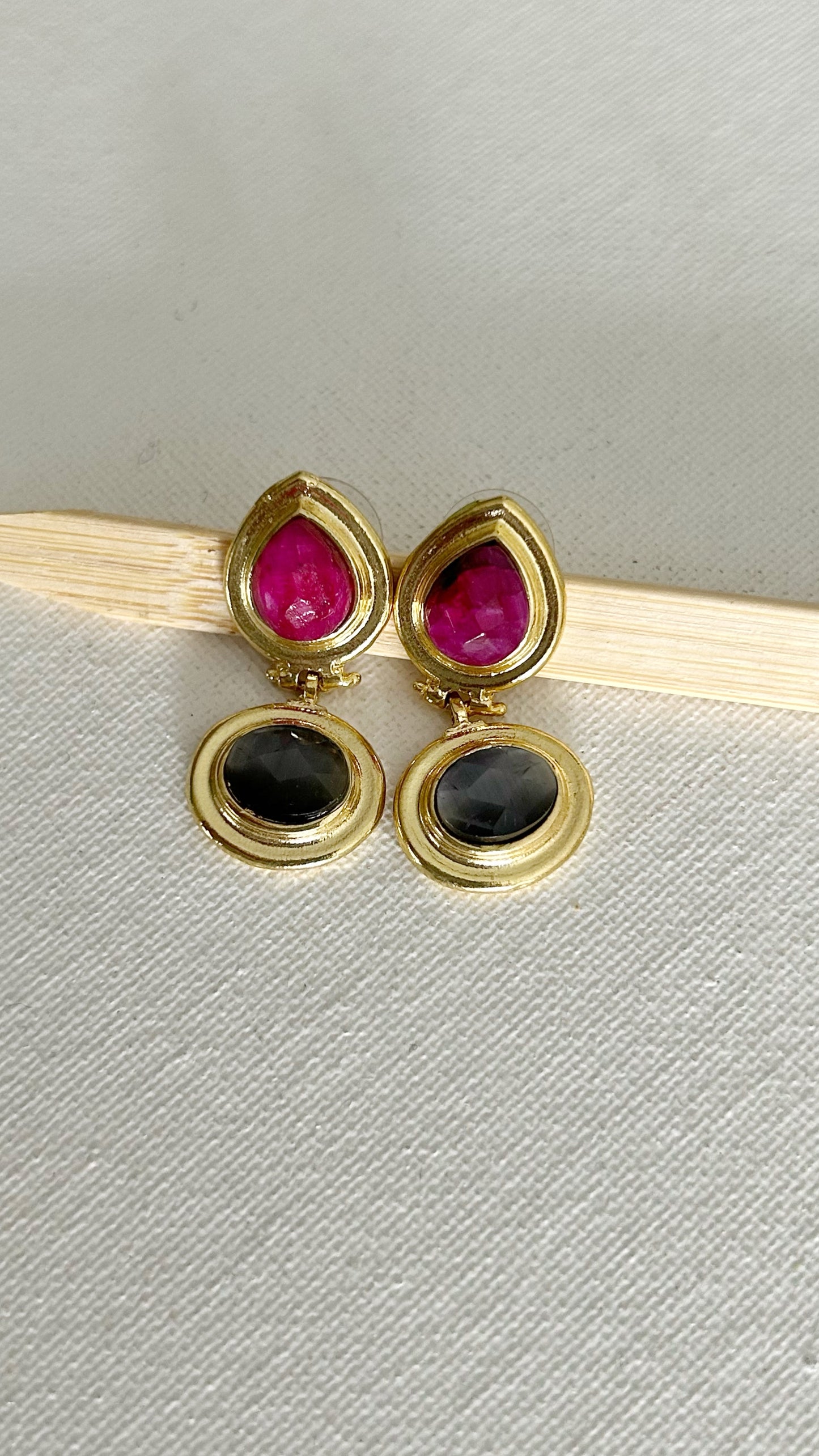 Aretes Piedras Dobles bicolor