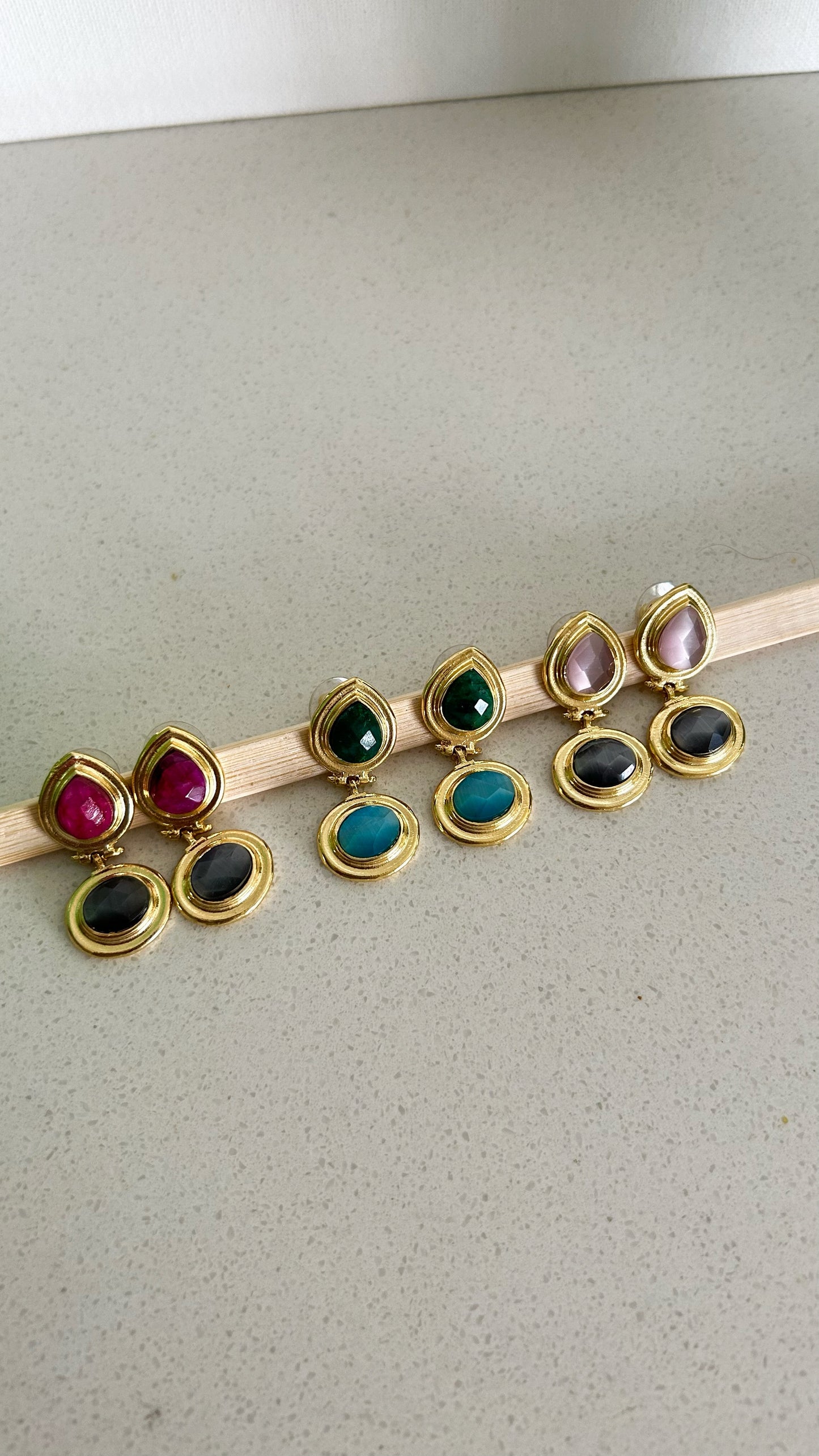 Aretes Piedras Dobles bicolor