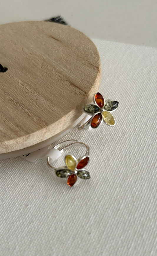 Anillo flor ambar multicolor (AM)