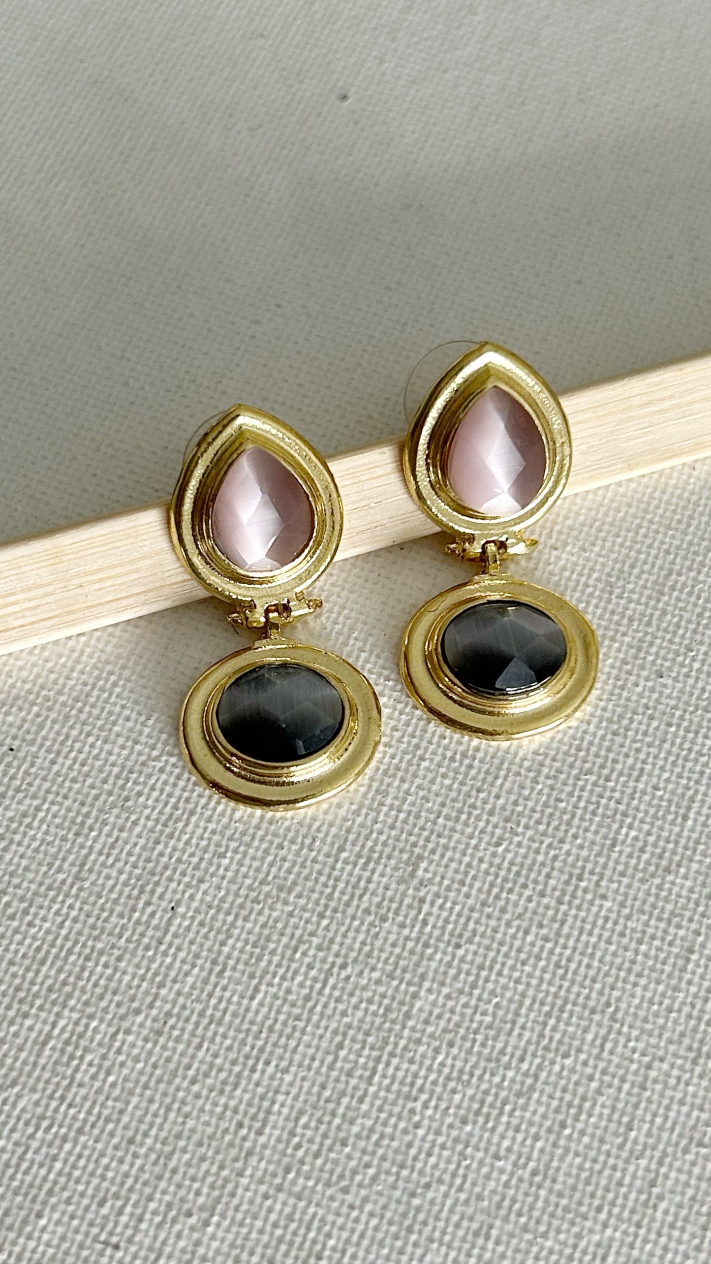 Aretes Piedras Dobles bicolor